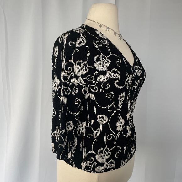 Y2K Top Size Large Black White Floral Casual Stretch Fairy Grunge Whimsigoth - Picture 4 of 13